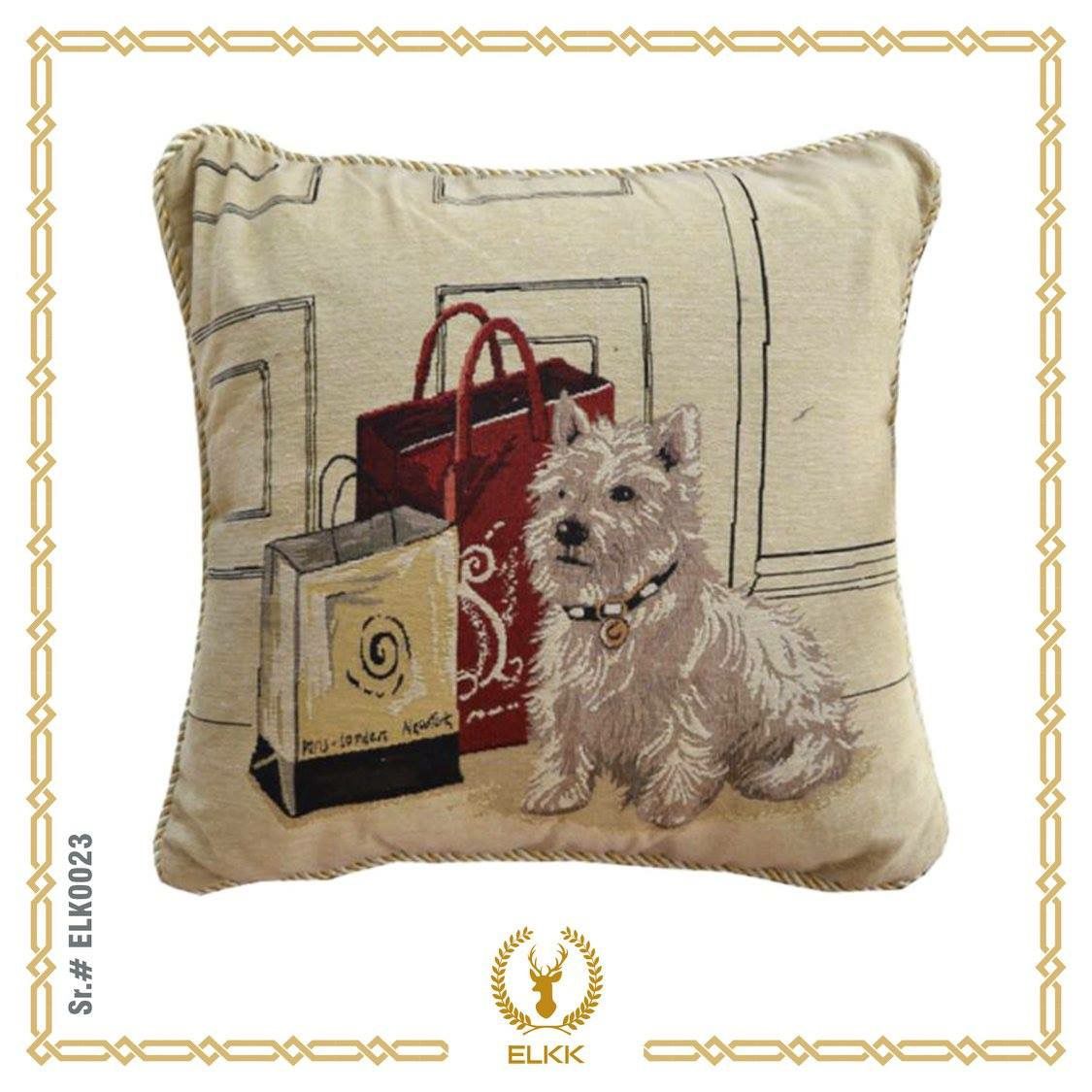 Fluffy Puppy With Shopping Bags Cushion
