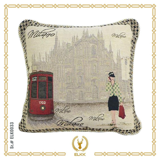 Vintage Postcard Milano Italy Tapestry Cushion