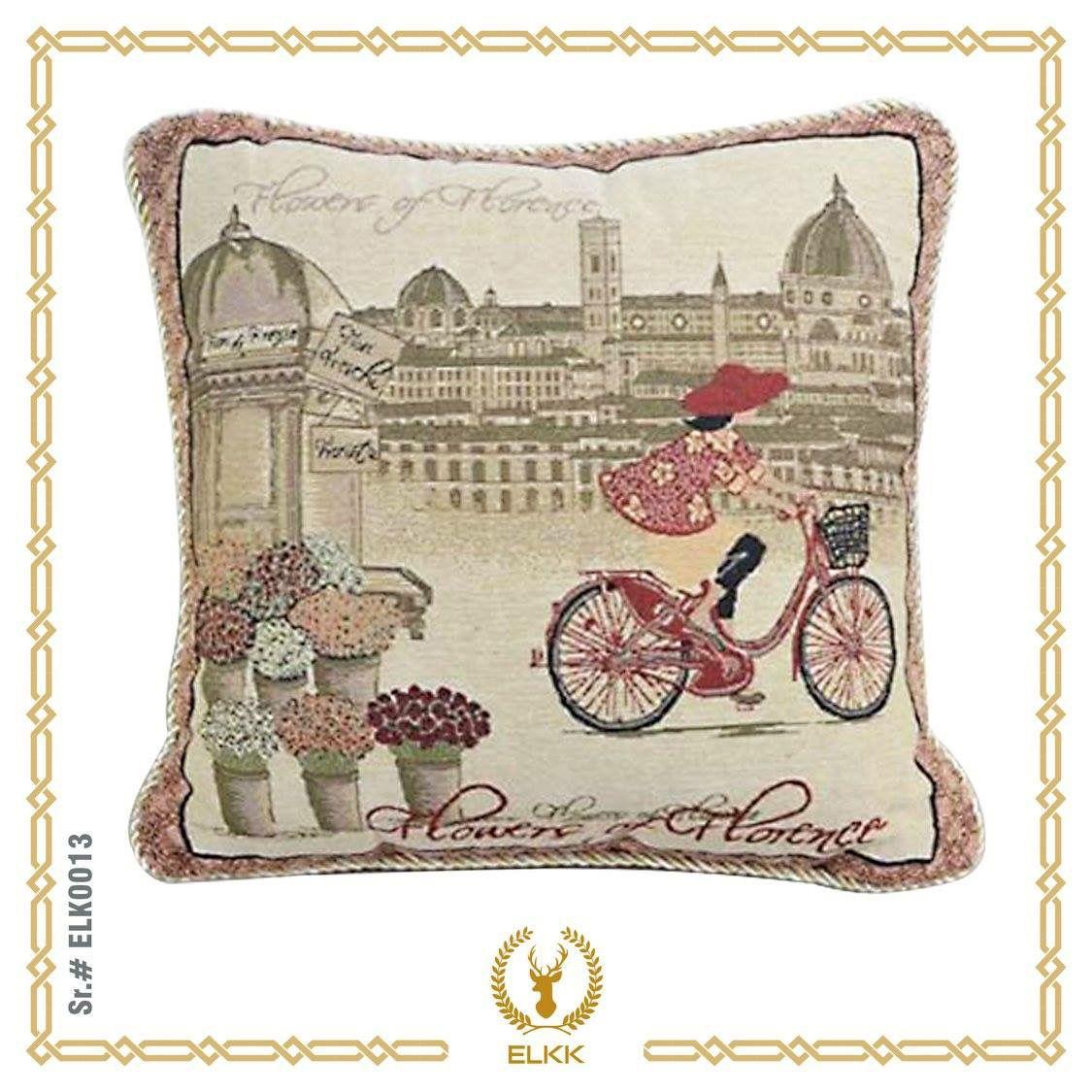French Girl Day Out in Florence Burgundy Orange Tapestry Pillow